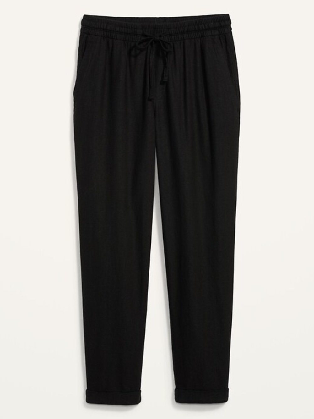 Old Navy High-Waisted Linen-Blend Straight Cropped Pants M Tall in Black Jack